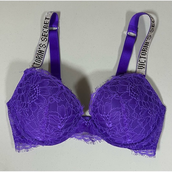 Victoria's Secret Other - Victoria’s Secret Purple Floral Lace Push-Up Diamond Bra Brassiere Size 34C 💜